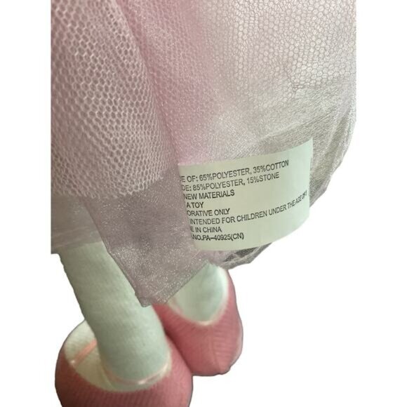 16" Plush Easter Bunny Decor Pink Tulle Skirt & Striped Sweater Holding Carrot - Picture 2 of 6